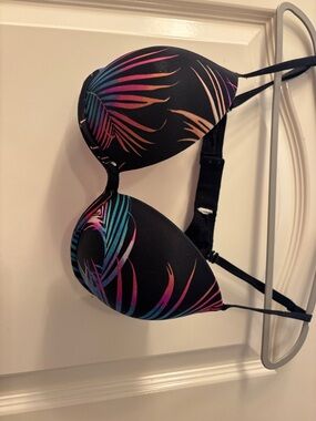 Black Push-Up Bra with Rainbow Palm Print